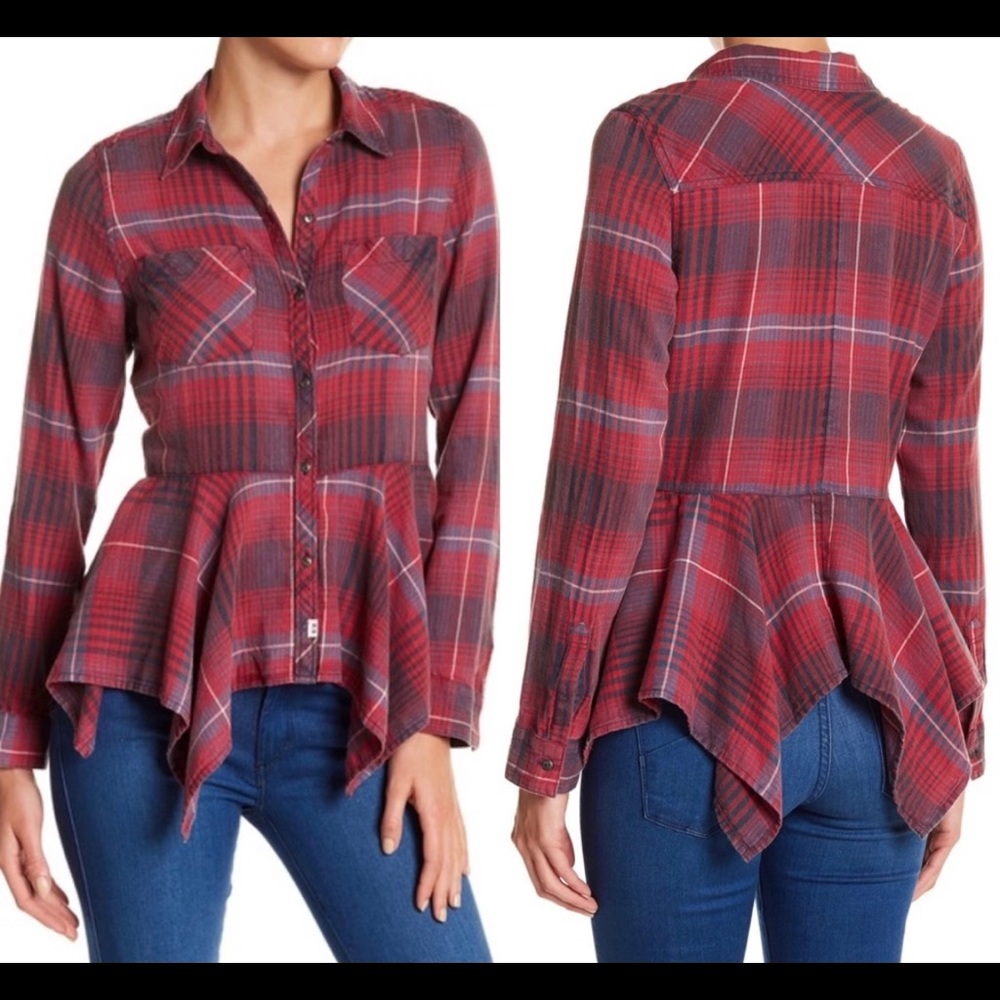 Melrose and Market Hanky Hem Plaid Shirt